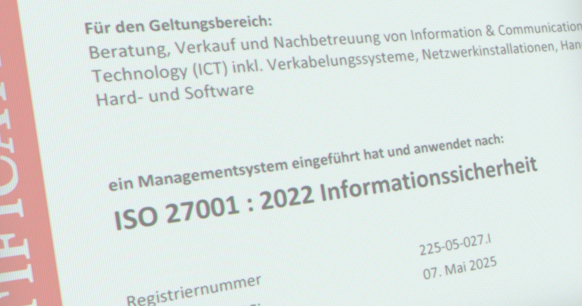 Screenshot des ISO-27001-Zertifikats